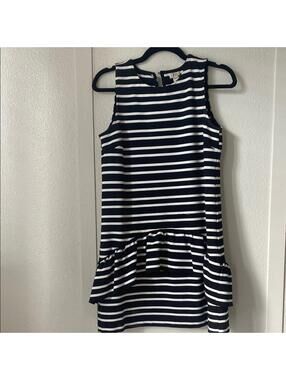 J.Crew Size S Navy White Striped Sleeveless Peplum Mini Dress Ruffle Hem Breton